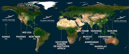 Hành trình bay vòng anh thế giới của Solar Impulse 2. (Nguồn: gizmodo.com)