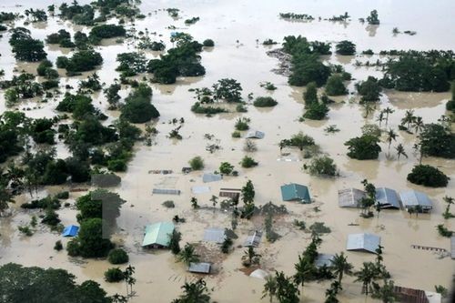 Cảnh ngập lụt tại khu vực Kalay, Sagaing, Myanmar ngày 1/8 (Nguồn: AFP/TTXVN)