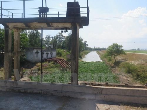 Nhiều công trình thủy lợi ở Nghệ An đang thiếu nước do hạn hán nên không thể bơm tưới. (Ảnh: Nguyễn Văn Nhật/Vietnam+)